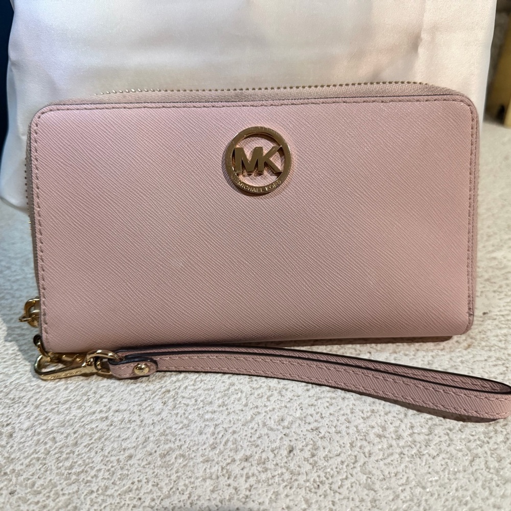 Michael Kors Blush Pink Wristlet with Gold Accents